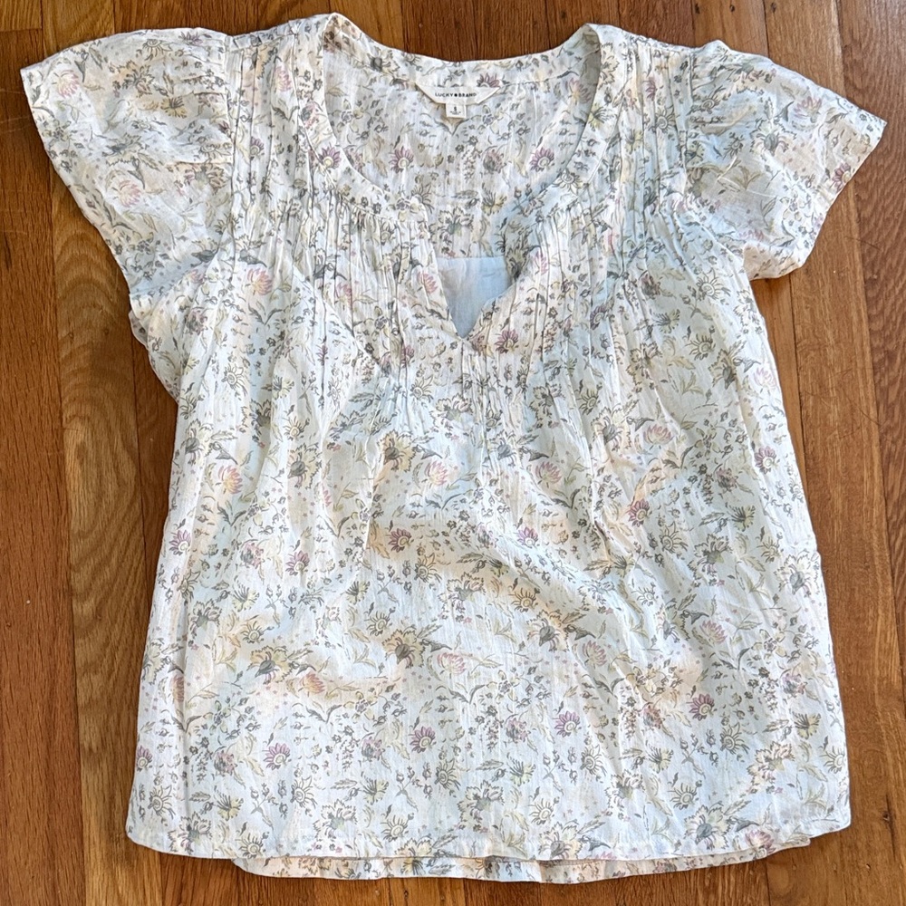 Lucky Brand Floral Blouse in Cream and Purple